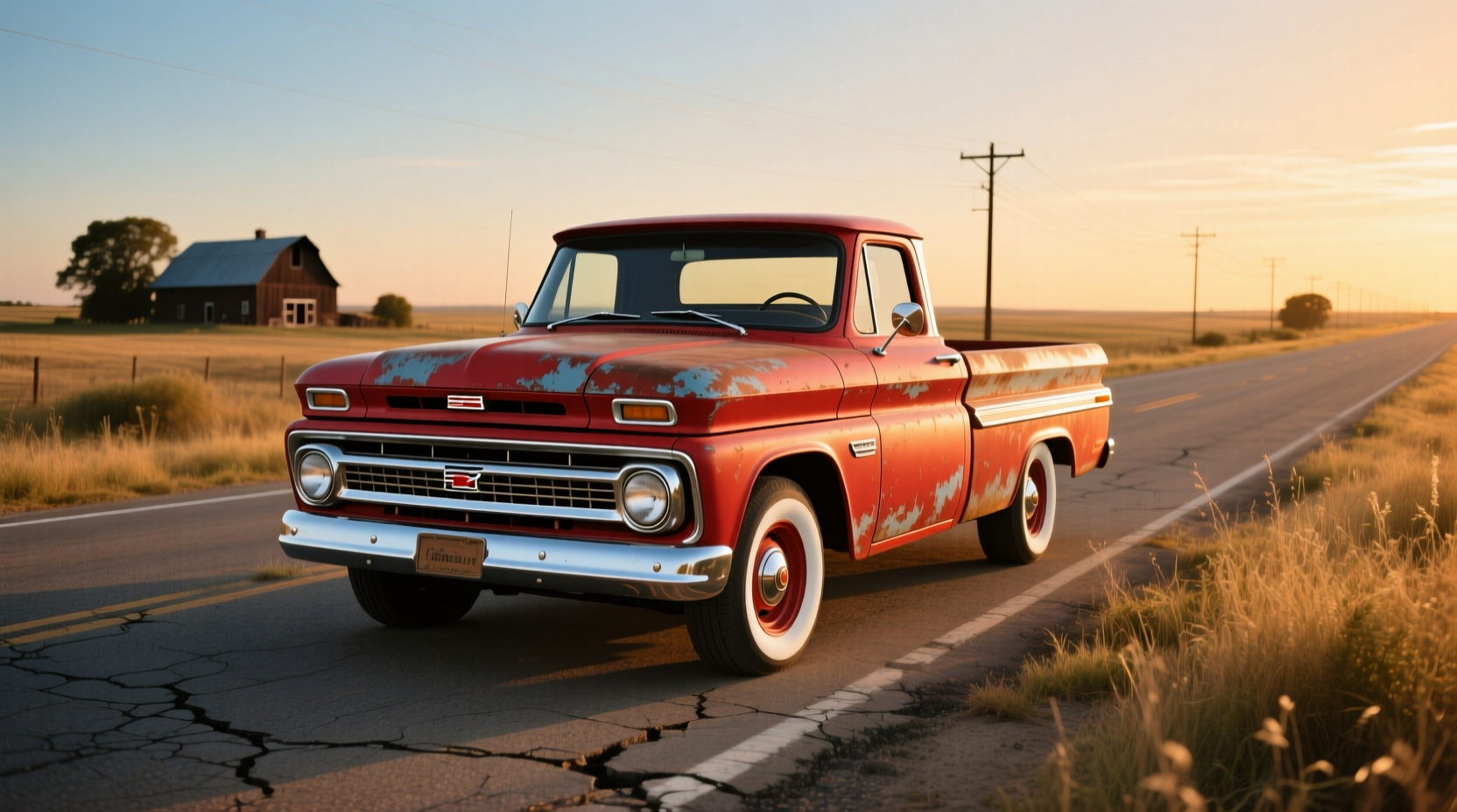 Front view of 1964 Chevy C10 showing split grille and headlight bezels