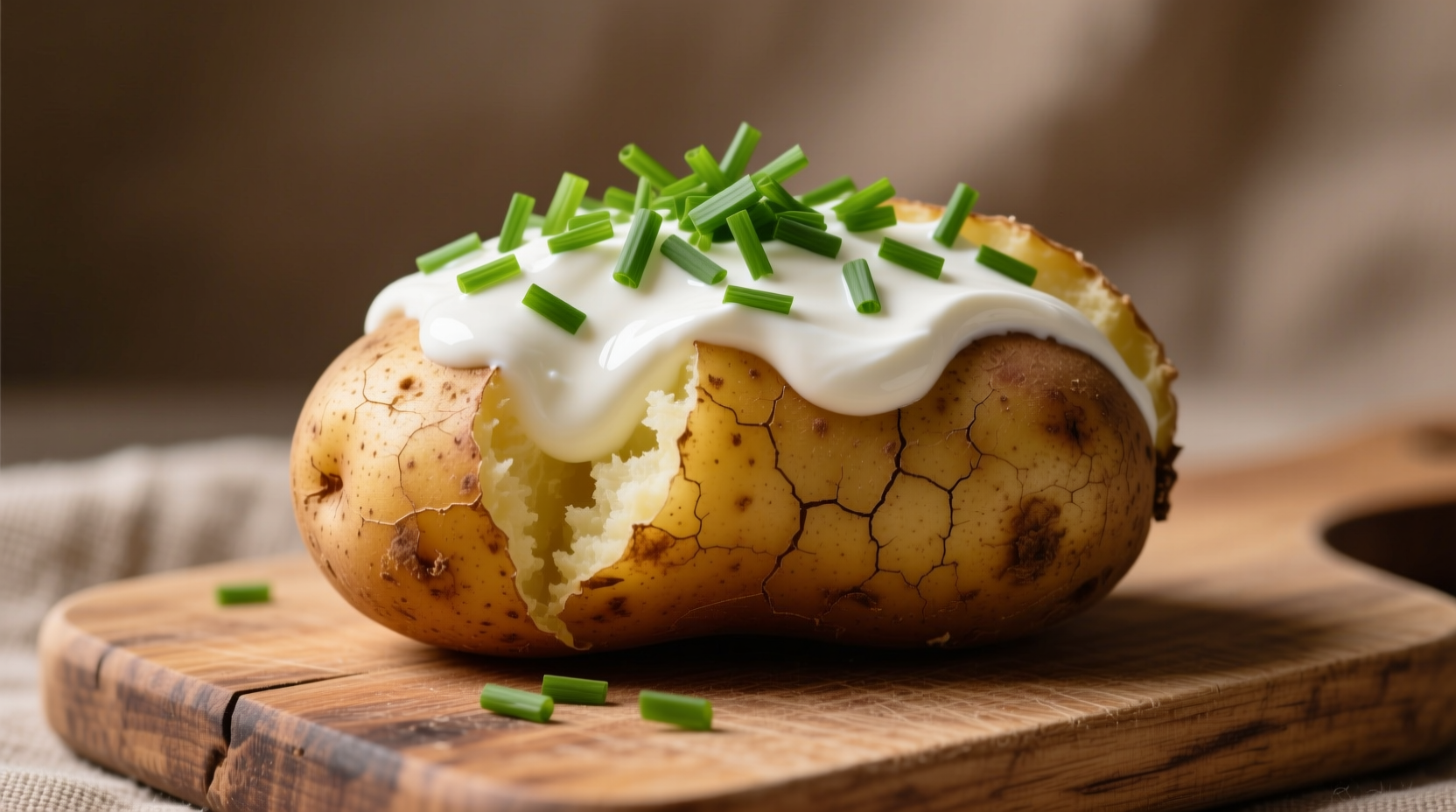 Healthy baked potato with Greek yogurt and chives