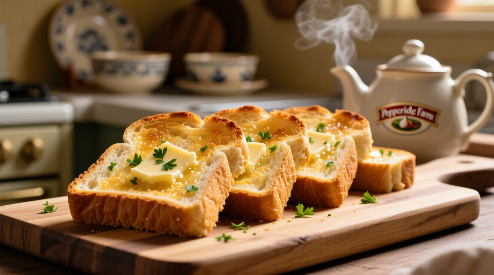 Perfectly golden Pepperidge Farm garlic bread slices
