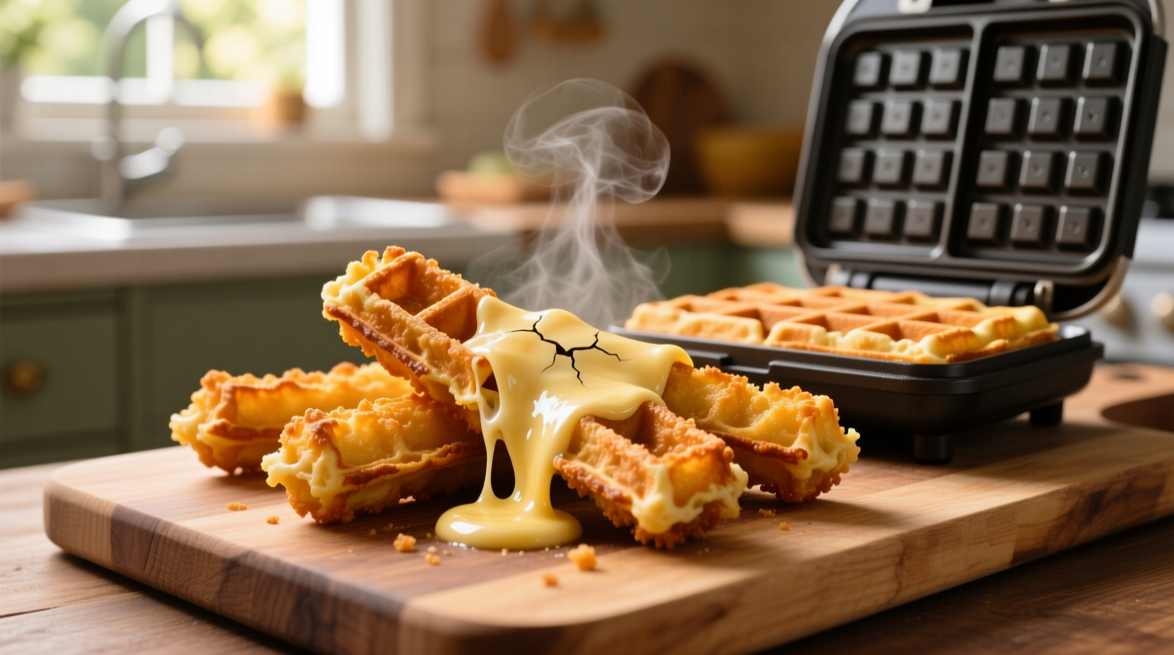 make homemade mozzarella sticks with a waffle iron