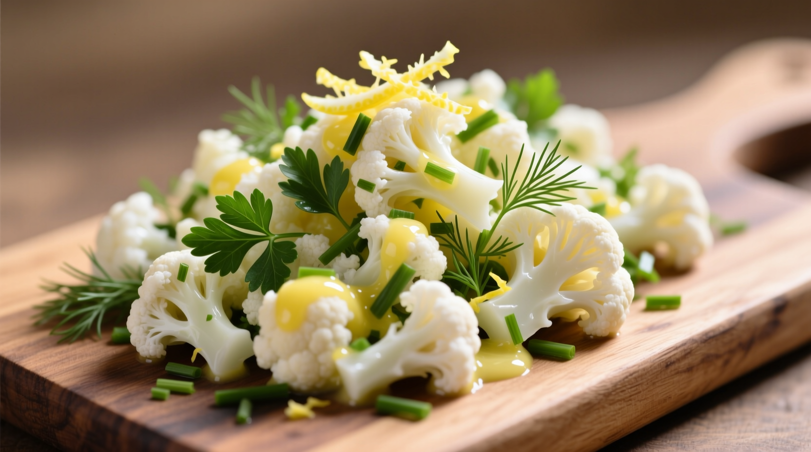 Fresh cauliflower salad with lemon dressing and herbs