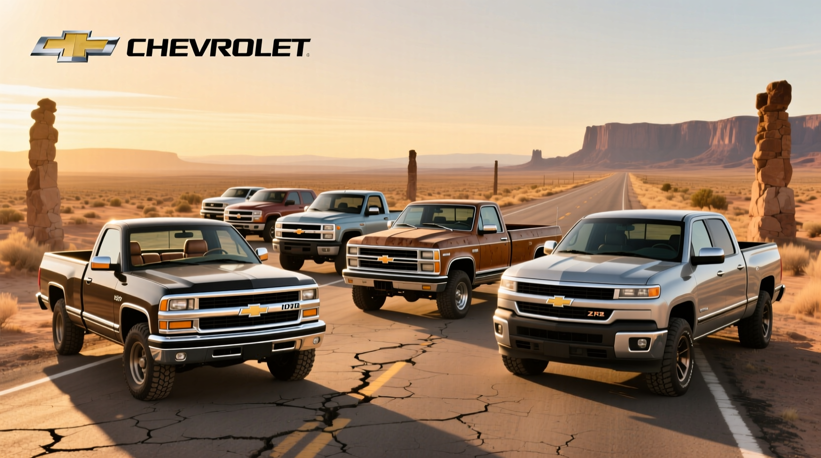 Chevy pickup trucks by year, showing different models including the Avalanche