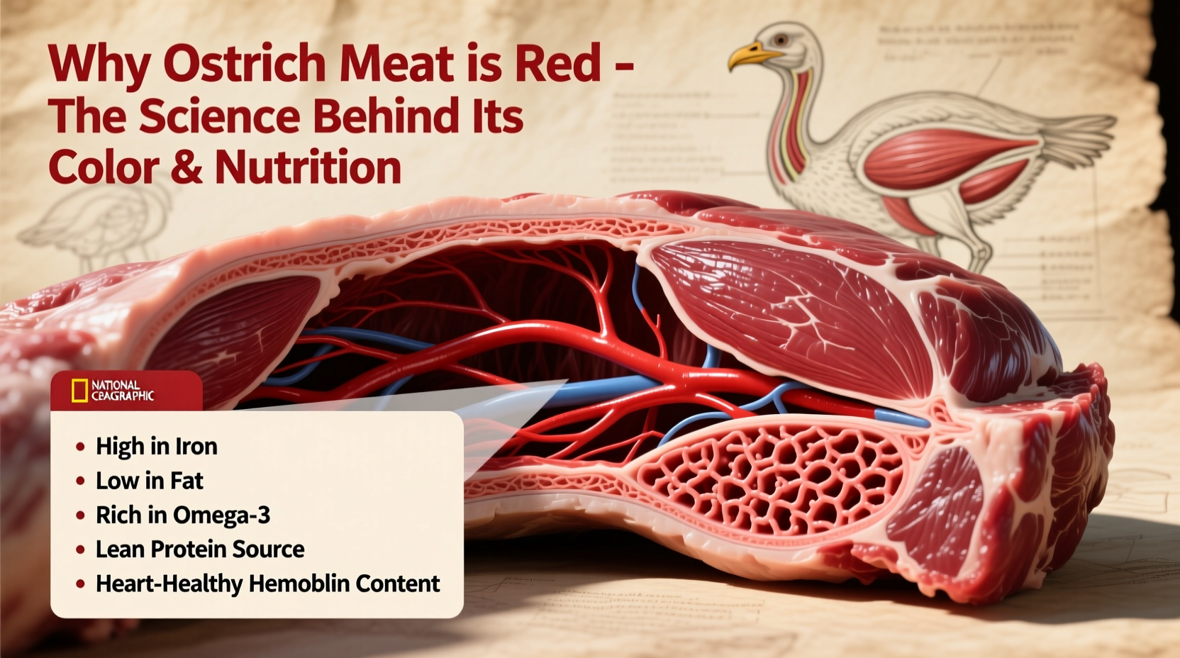 why is ostrich meat red color explained nutritional benefits