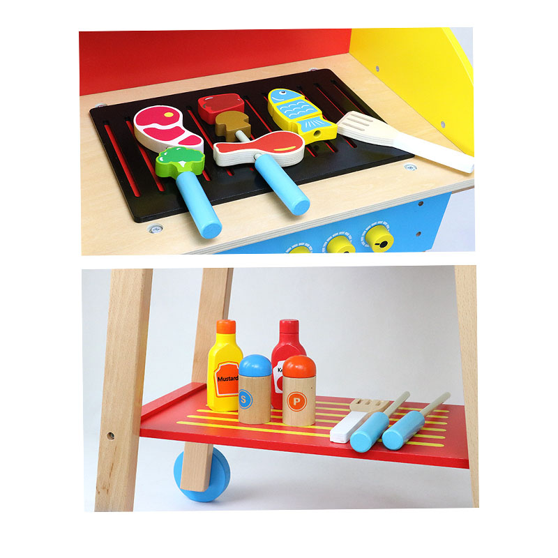 Wooden children's play house simulation BBQ kitchen barbecue set little boy and girl baby educational toys
