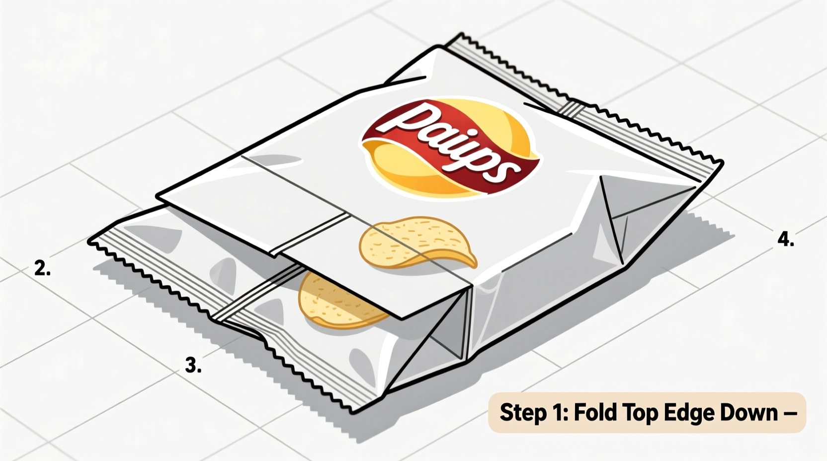 Step-by-step potato chip bag folding demonstration