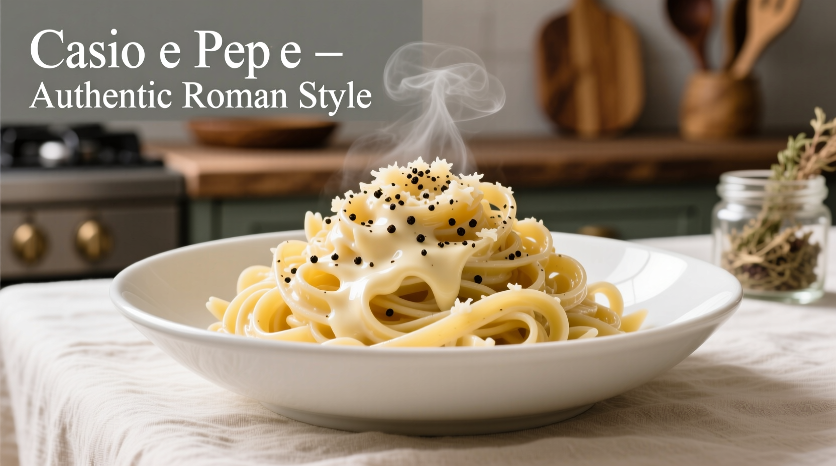 Creamy cacio e pepe pasta in white bowl