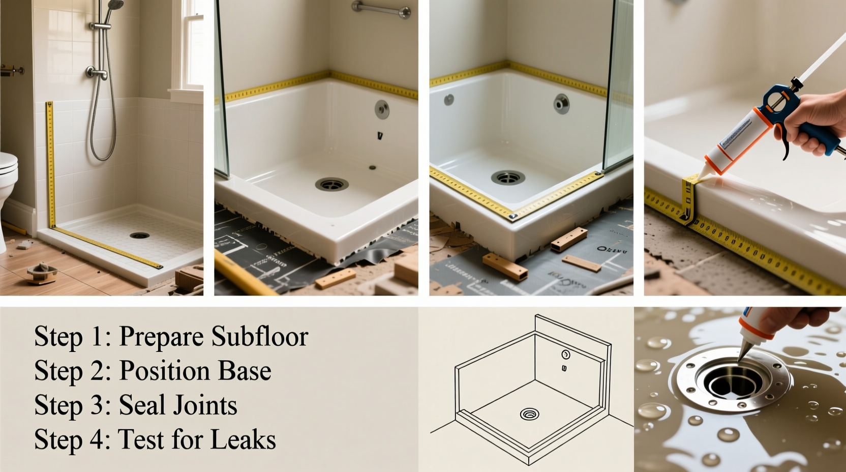 step by step guide to installing a shower base for a leak proof bathroom
