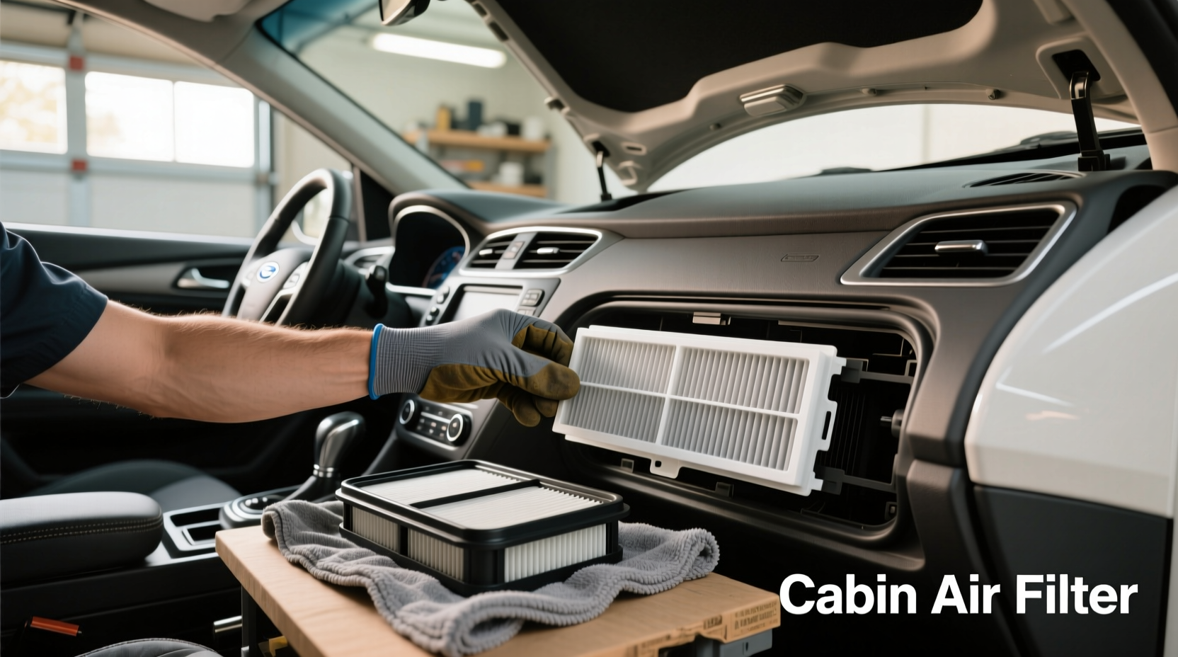 2006 Ford Focus cabin air filter replacement process showing glove box area