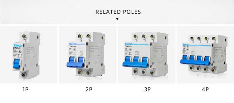 Singi DZ47-63 1P performance heat resistant University  C63 63amp  mcb miniature  circuit breaker