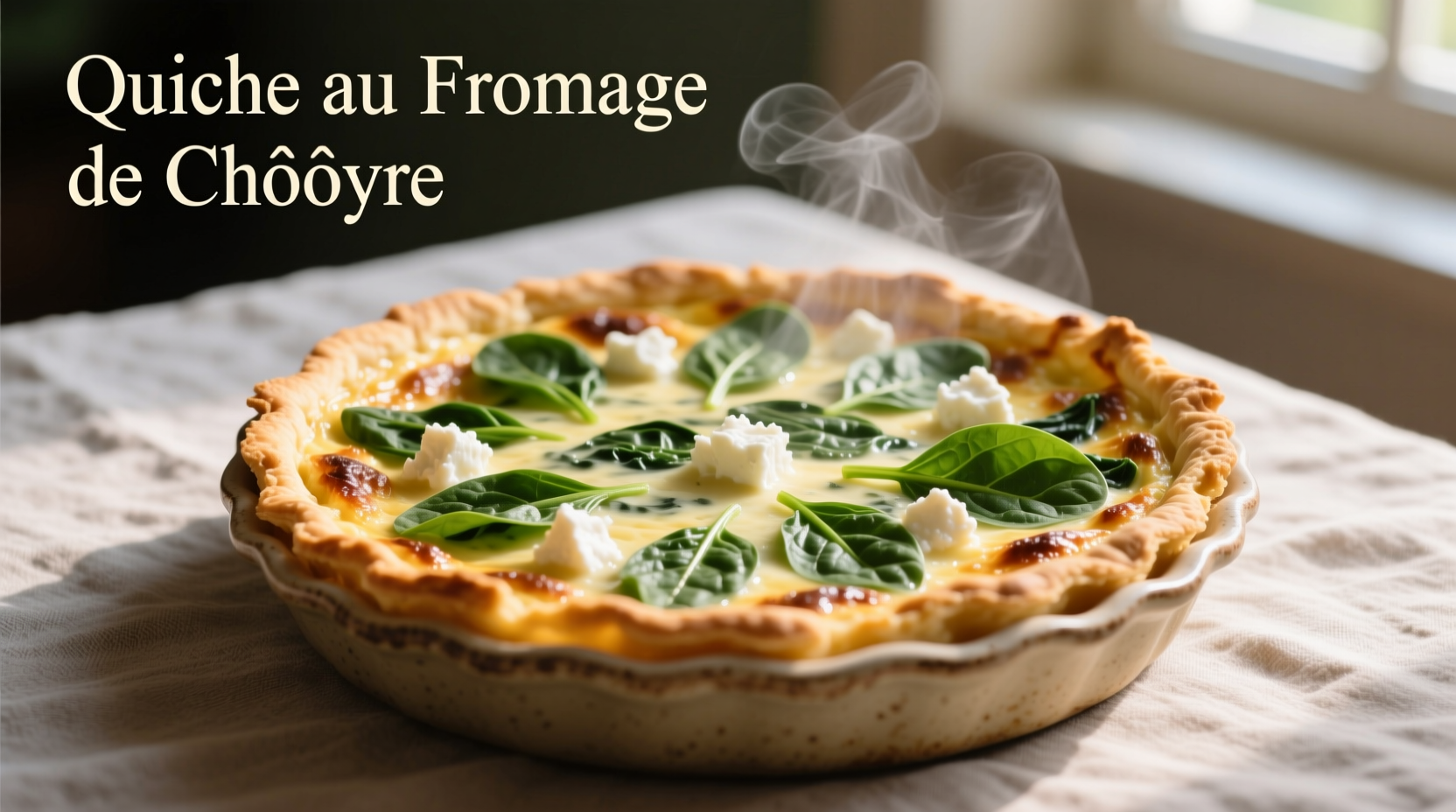 Perfectly baked spinach goat cheese quiche with golden crust