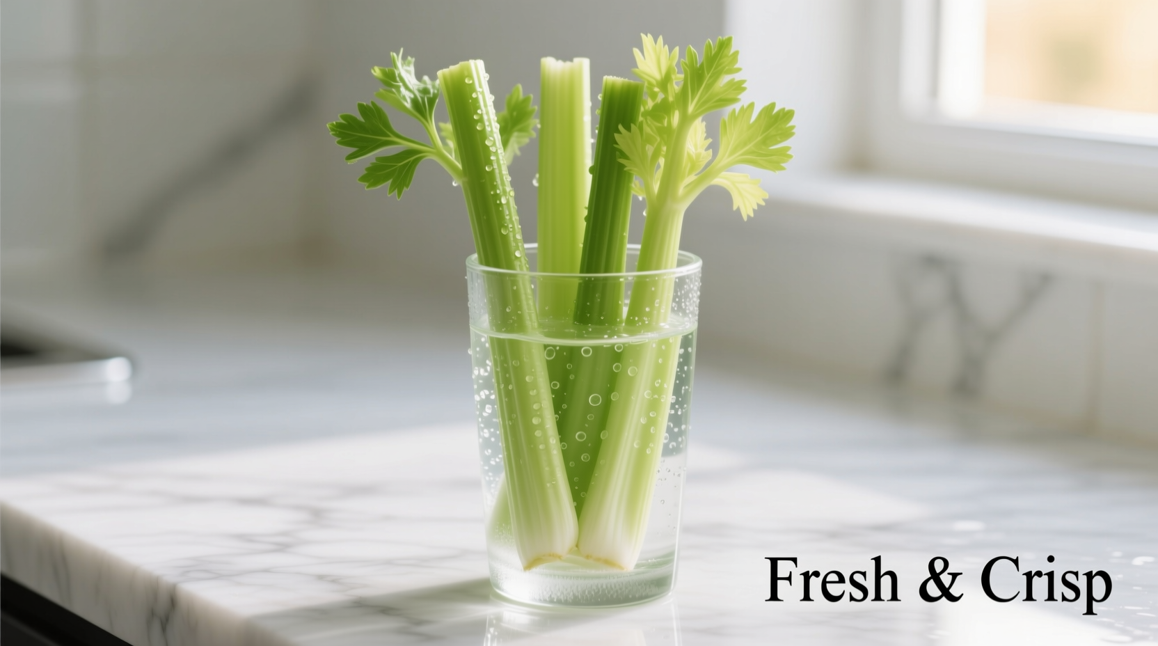 Fresh celery sticks in glass of water