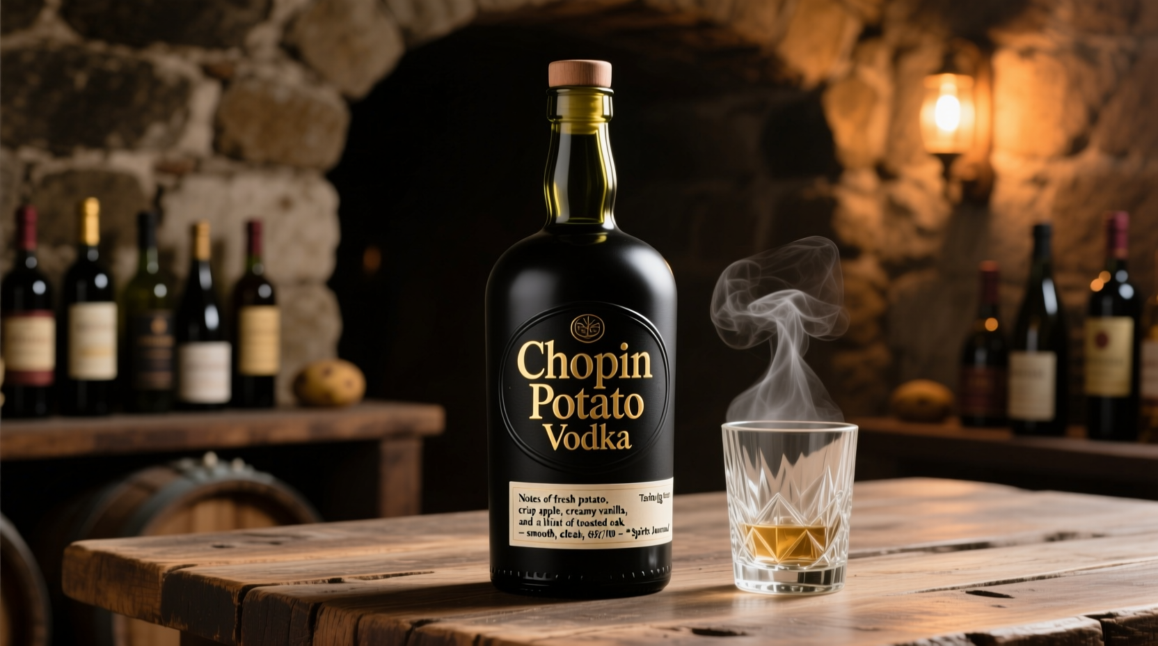 Chopin Potato Vodka bottle with tasting notes