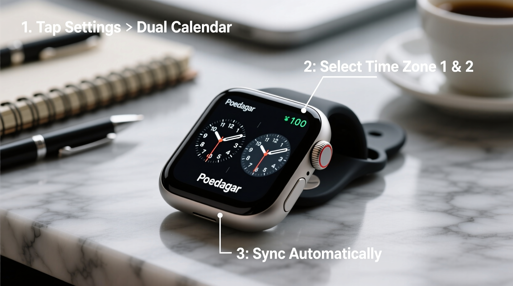 how to easily set and customize the dual calendar on your poedagar watch for accurate timekeeping