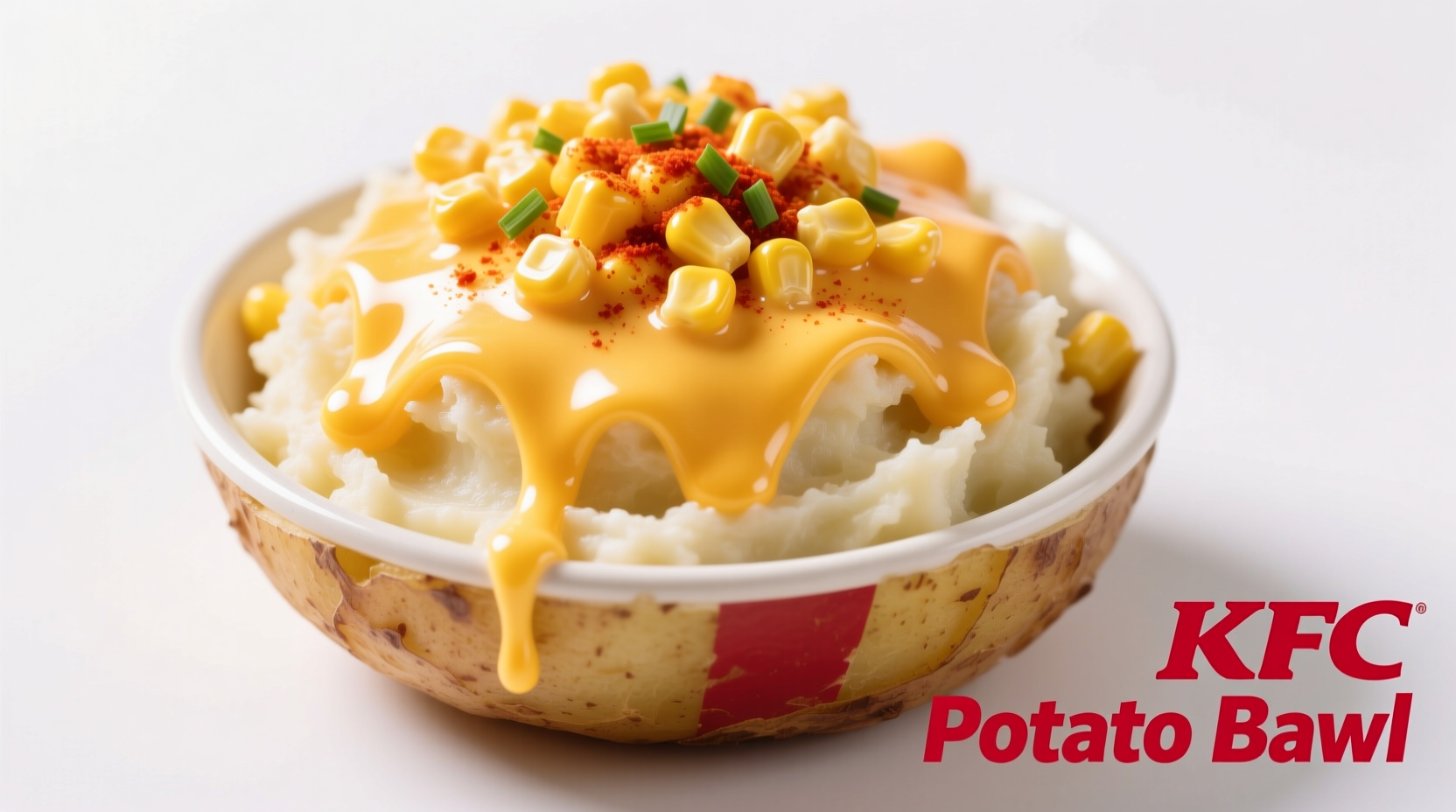 KFC potato bowl with mashed potatoes, corn and cheese