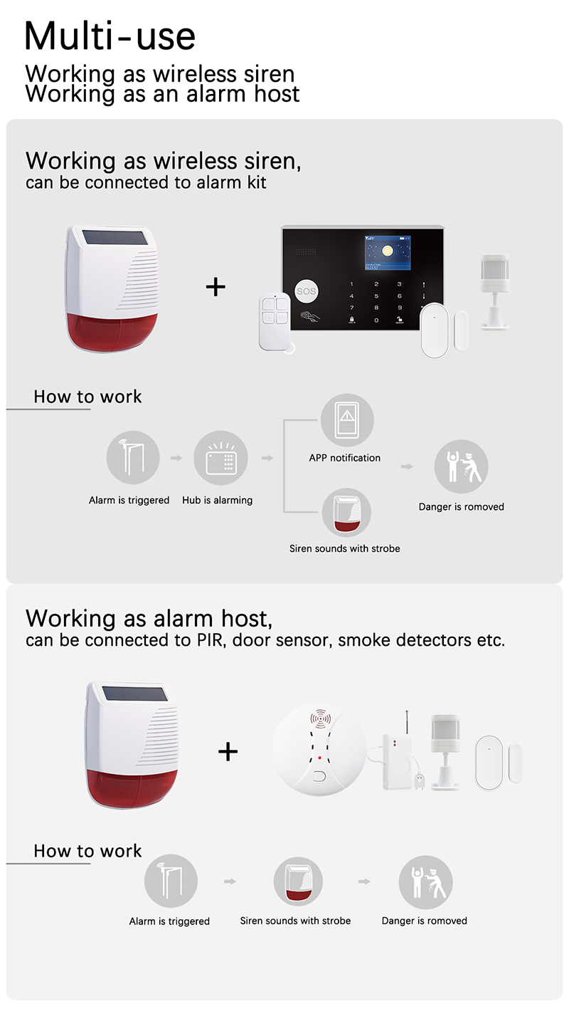 Outdoor security alarm system Solar Panel Alarm Siren 110DB Remote control wireless siren