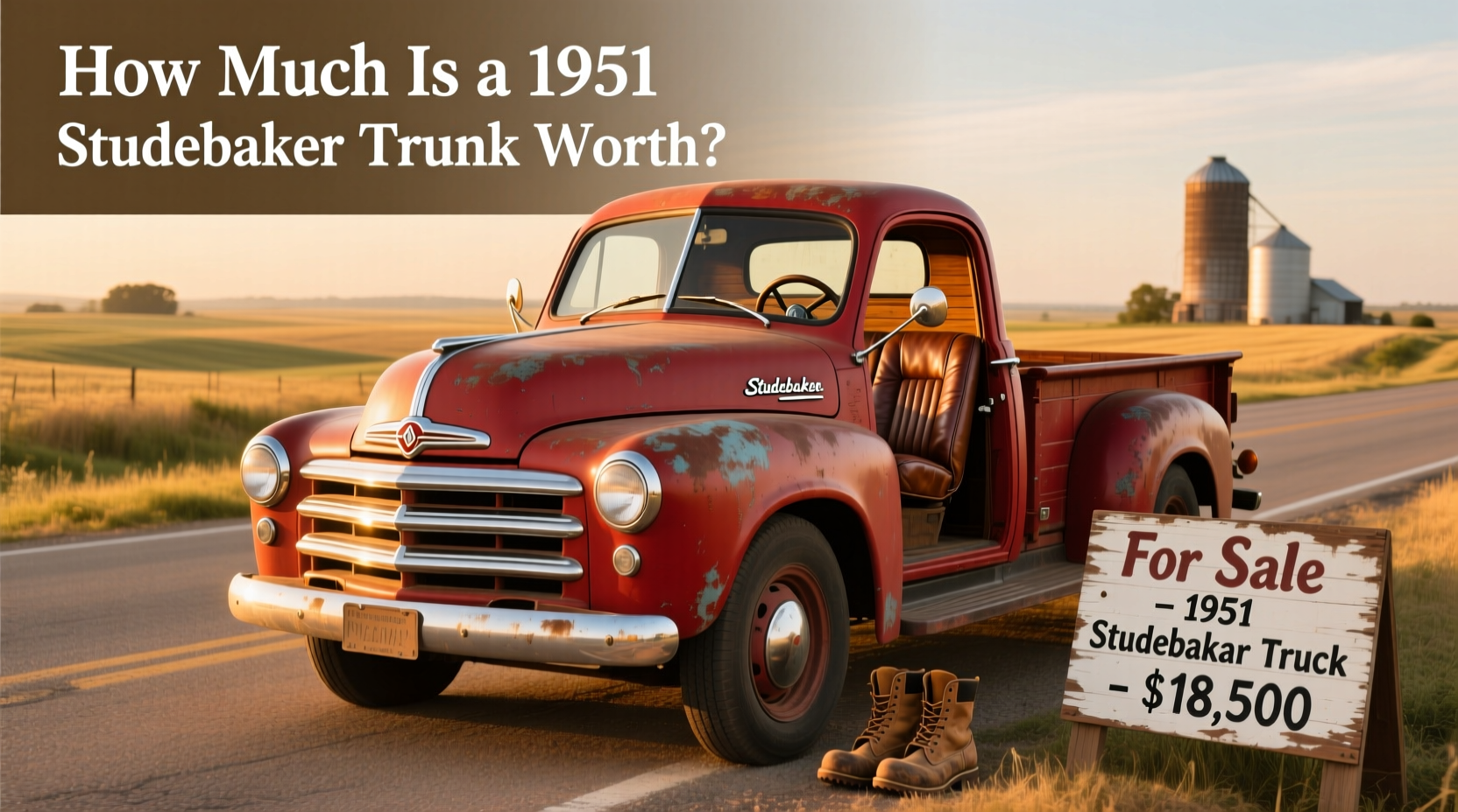 Side view of a restored 1950 Studebaker pickup truck on a sunny day