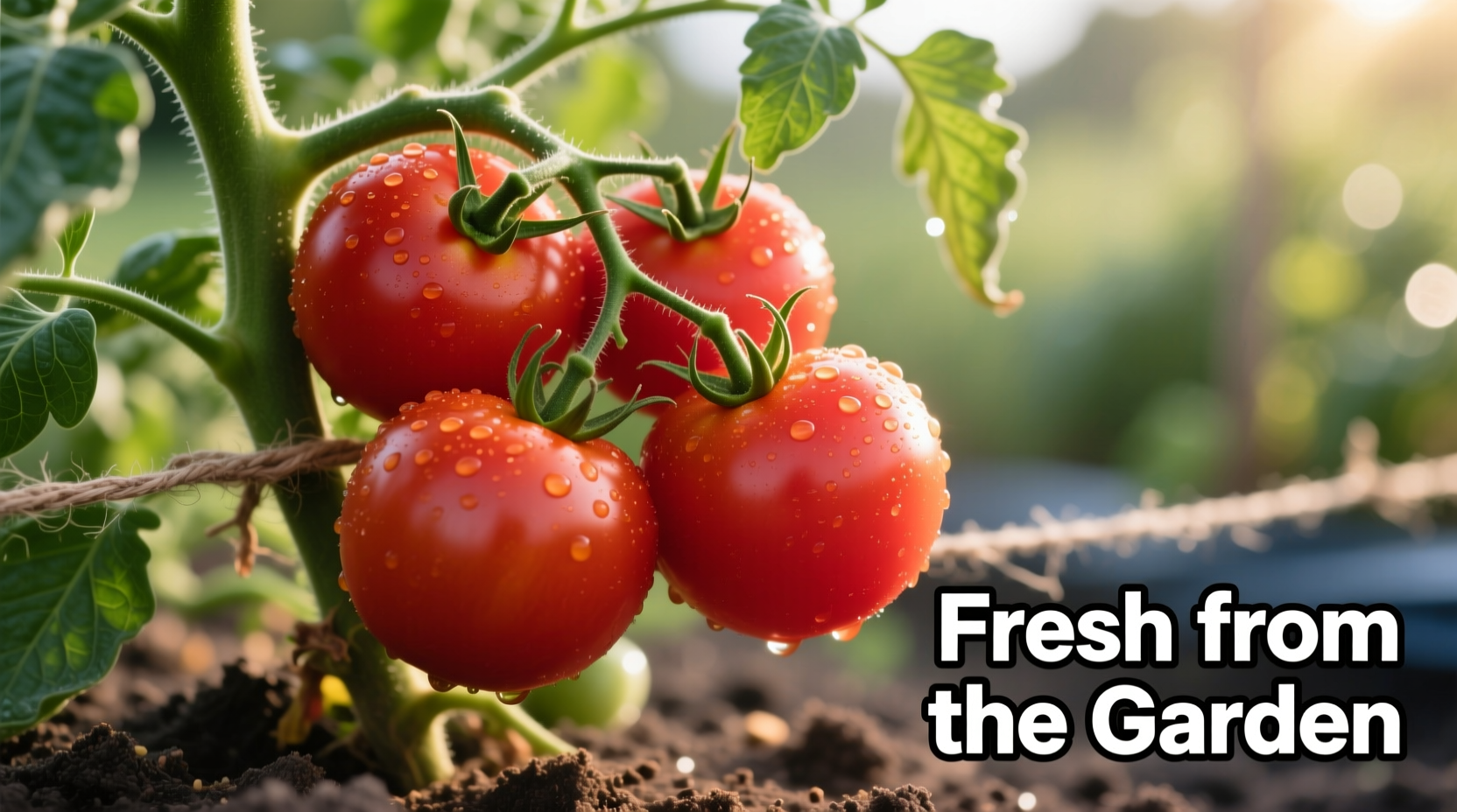 Fresh red tomatoes on vine with green leaves