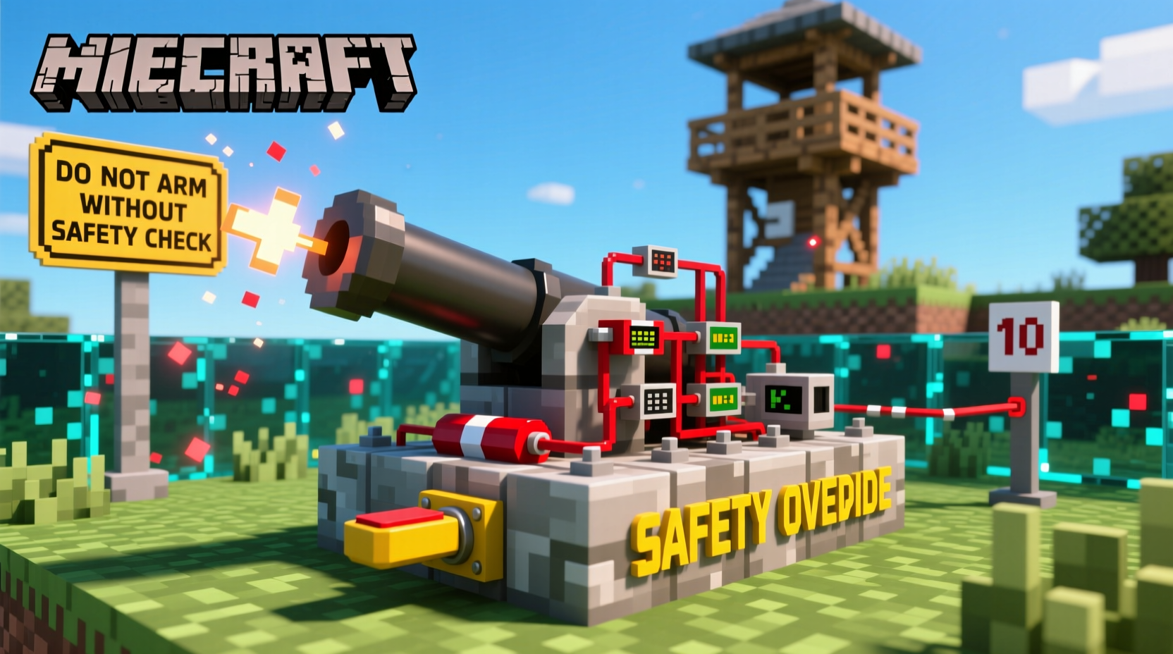 Minecraft TNT cannon safety setup example