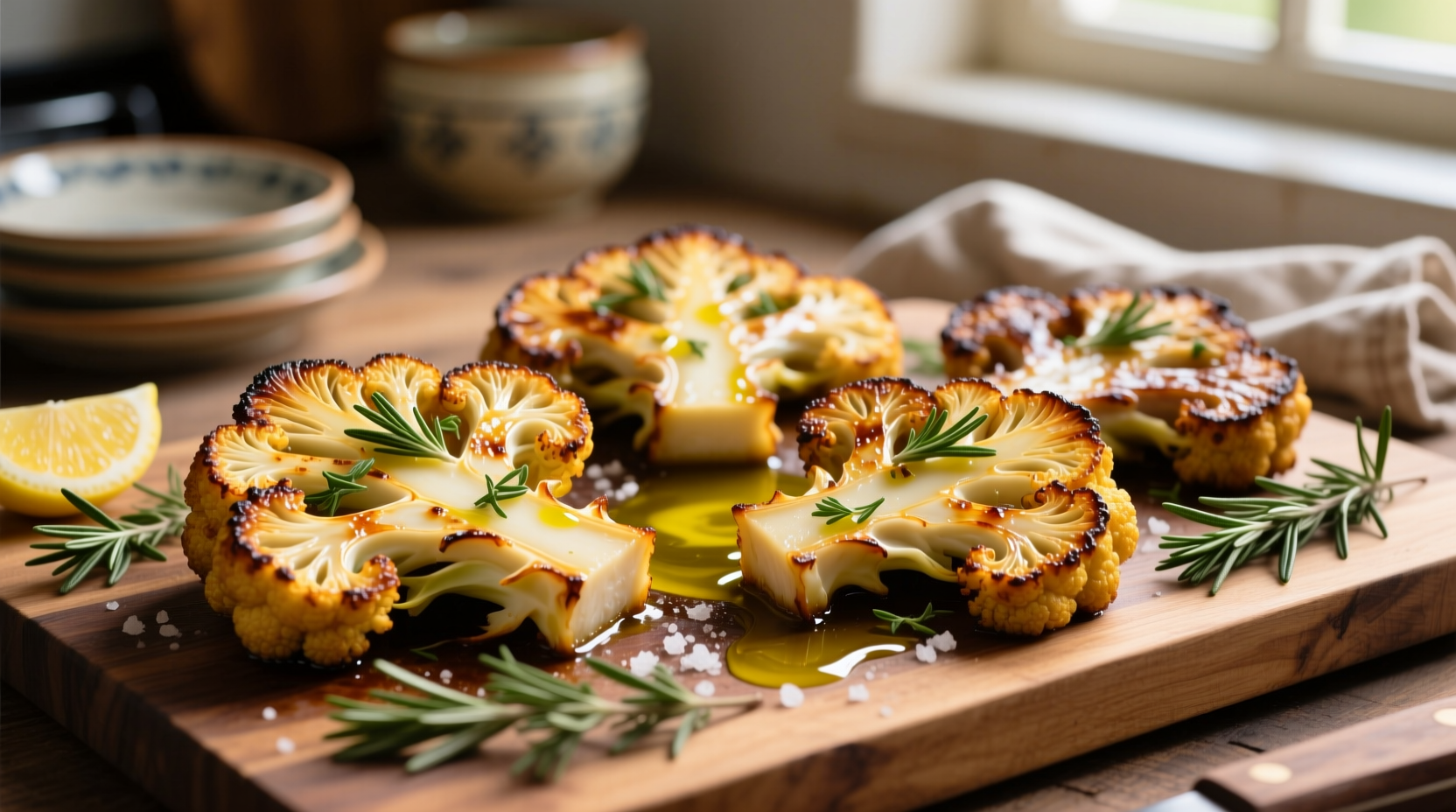 Golden roasted cauliflower steaks with herbs