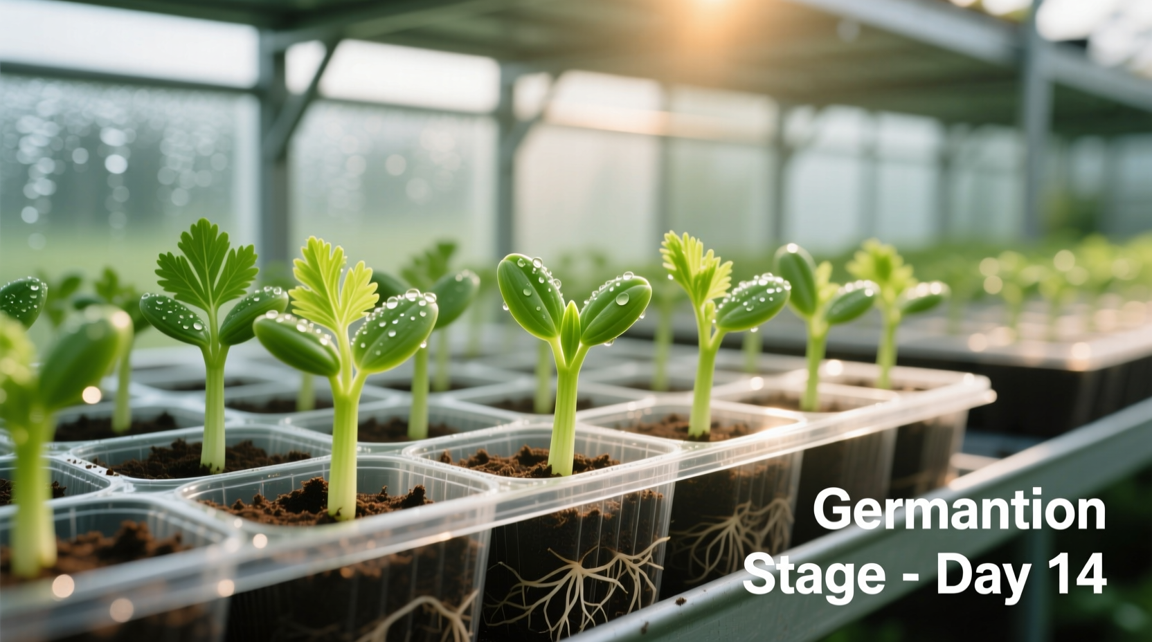 Celery seedlings growing in seed trays with proper spacing