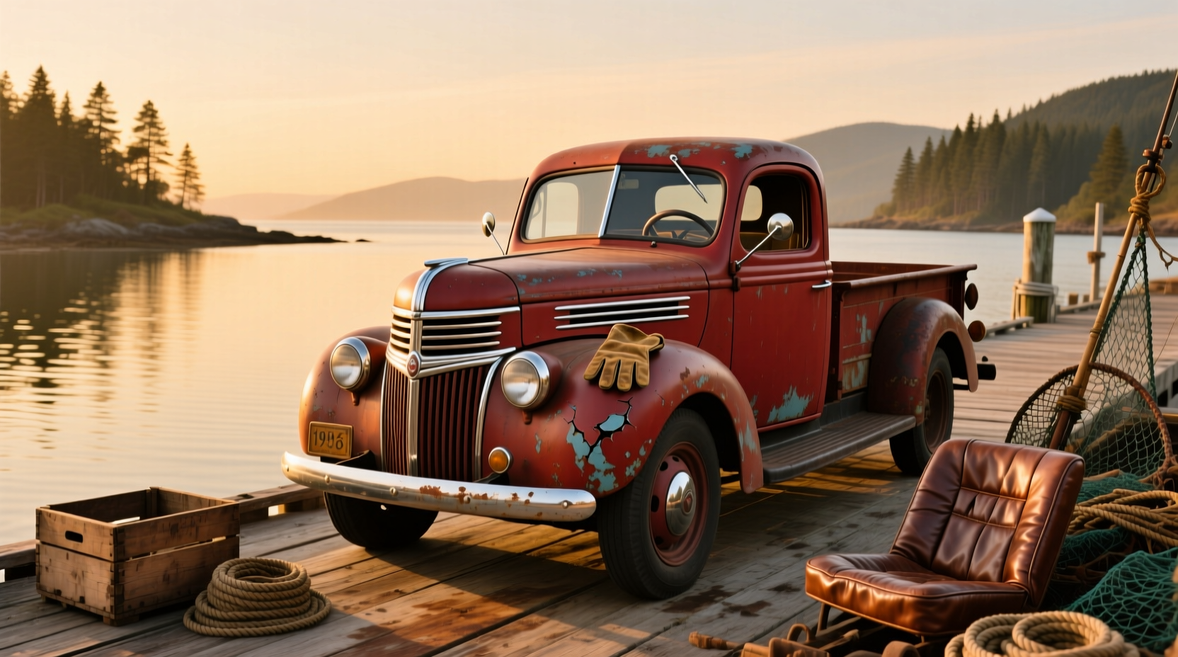 1938 Ford pickup truck with barrel-front grille and stainless steel hubcaps
