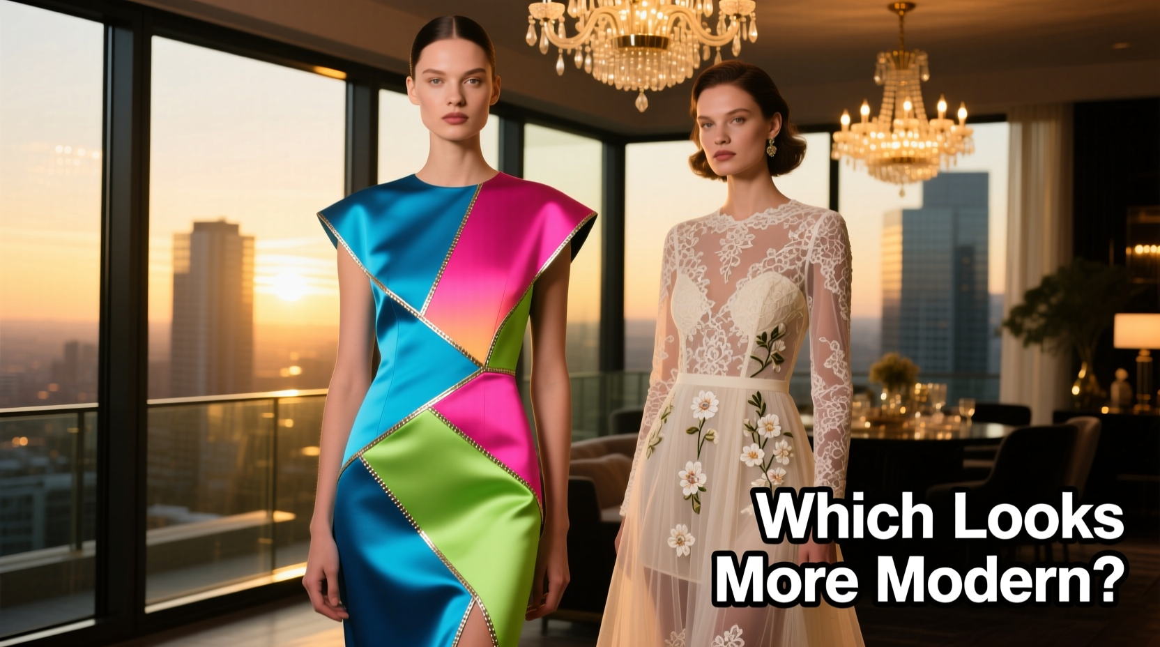 patchwork dress or lace dress for a party which one looks more modern