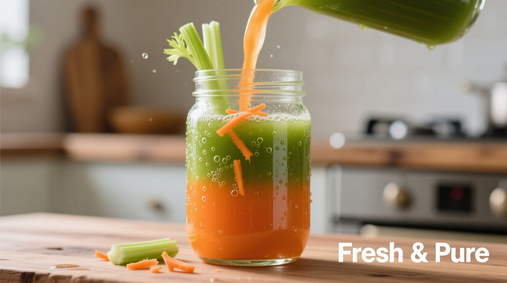 Fresh carrot celery juice in glass