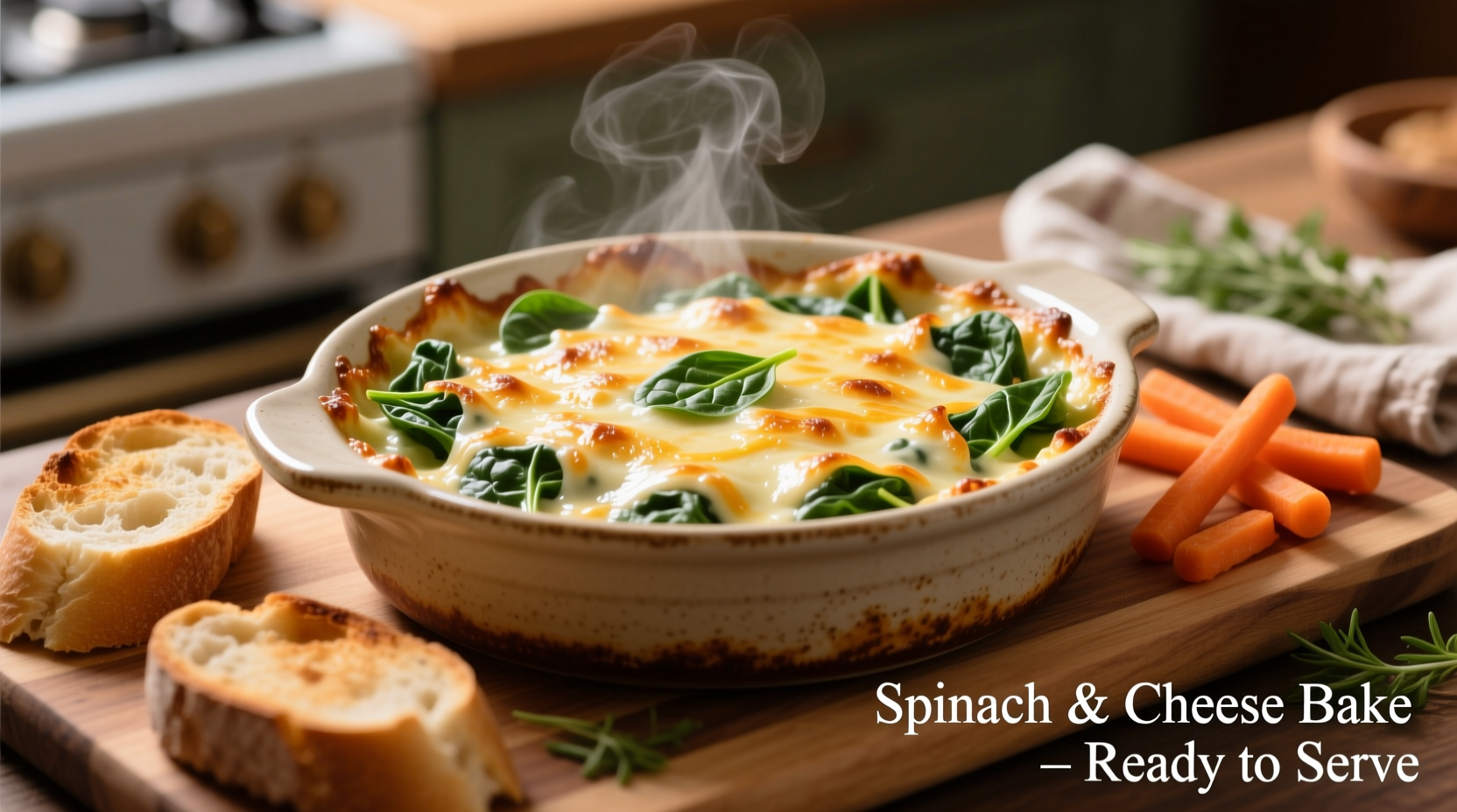 Creamy cheesy spinach dip in oven dish
