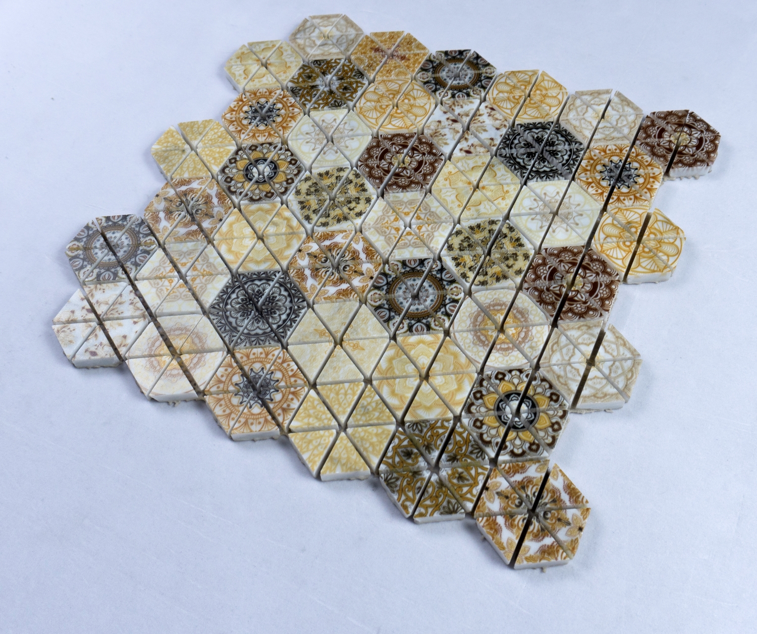 Yellow Artificial Hexagonal Stone Mosaic Marble Mosaics Stone Wall Mosaic Inkjet Printing