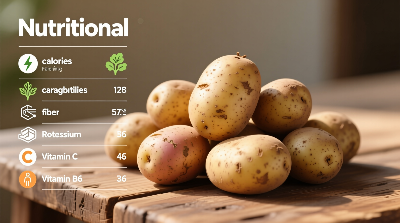 Fresh potatoes with skin showing nutritional composition