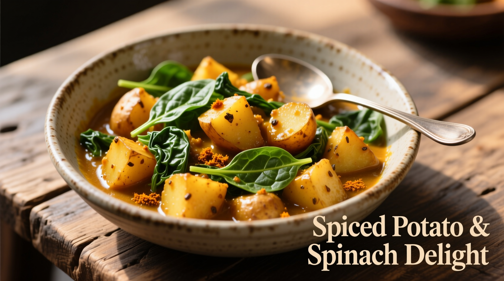 Golden curried potatoes with fresh spinach
