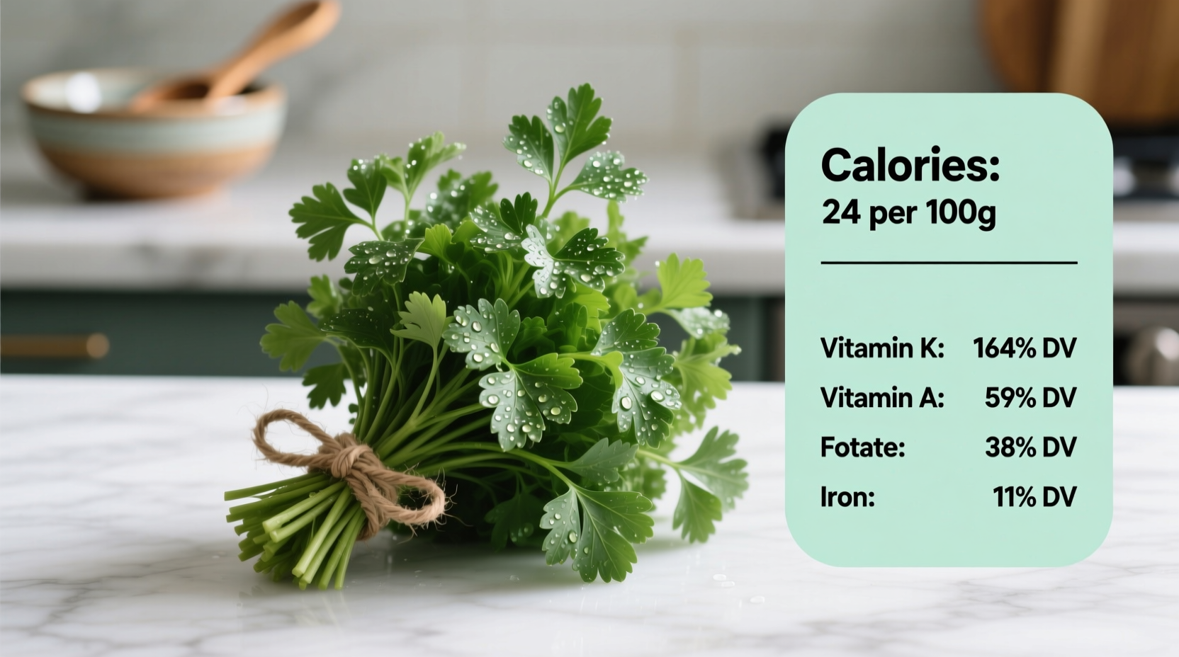 Fresh parsley bunch with nutritional facts