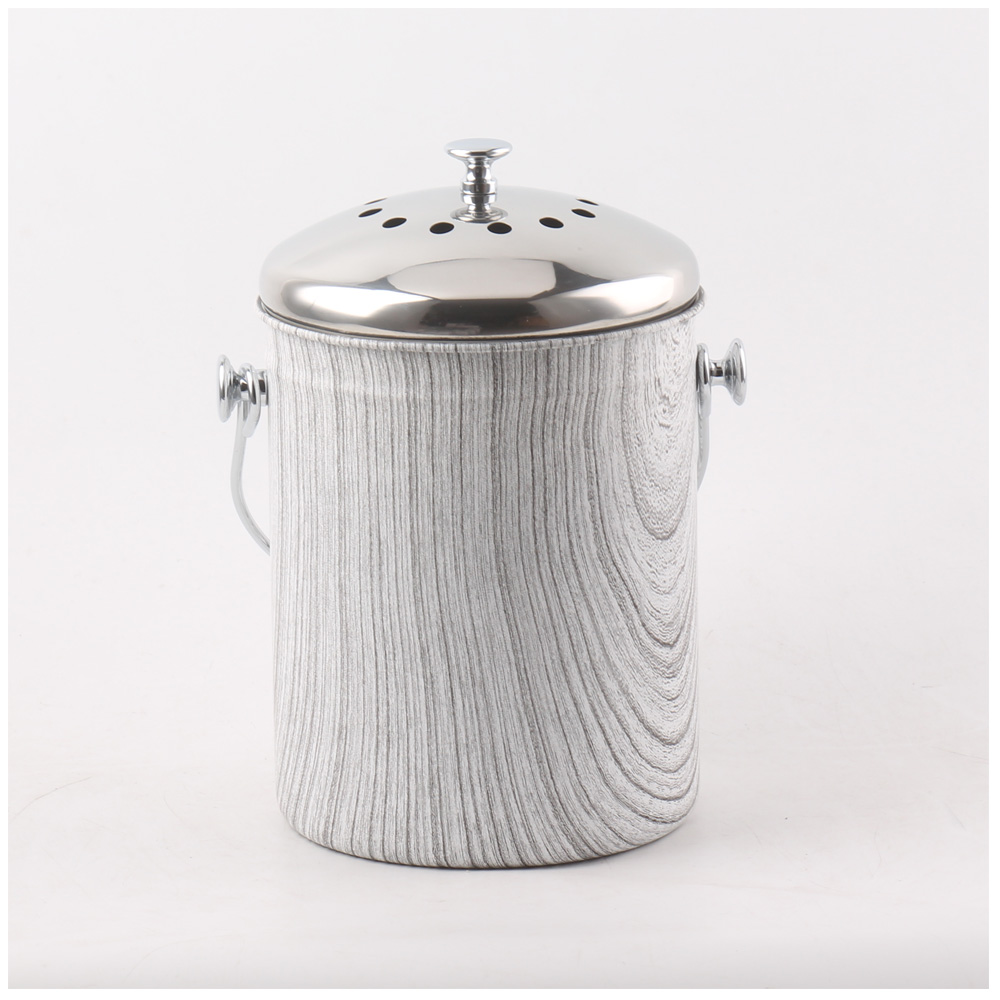 2021 new woodgrain coating compost bin kitchen counter top compost pail with 2 filter inside