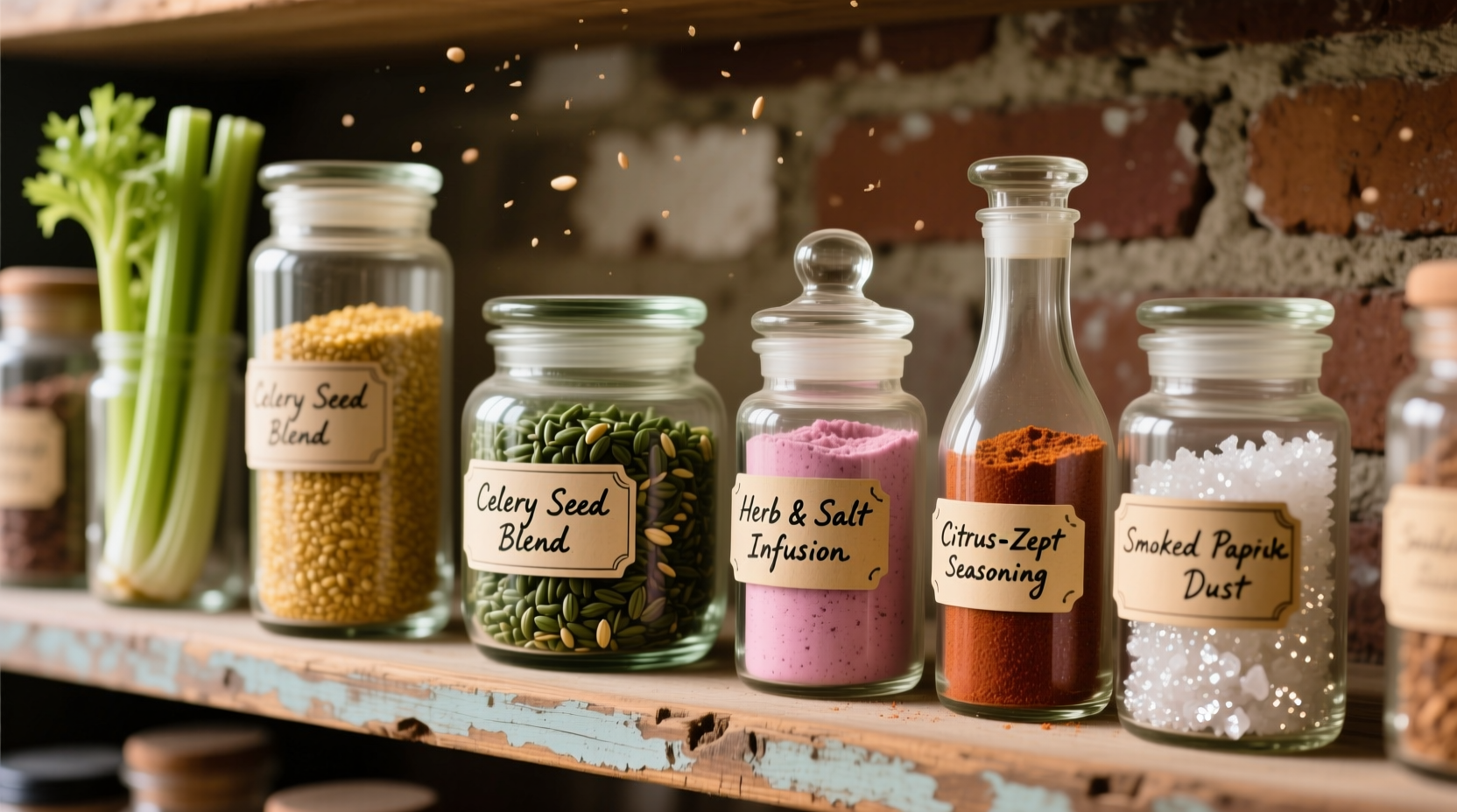 Various celery salt substitutes in glass jars