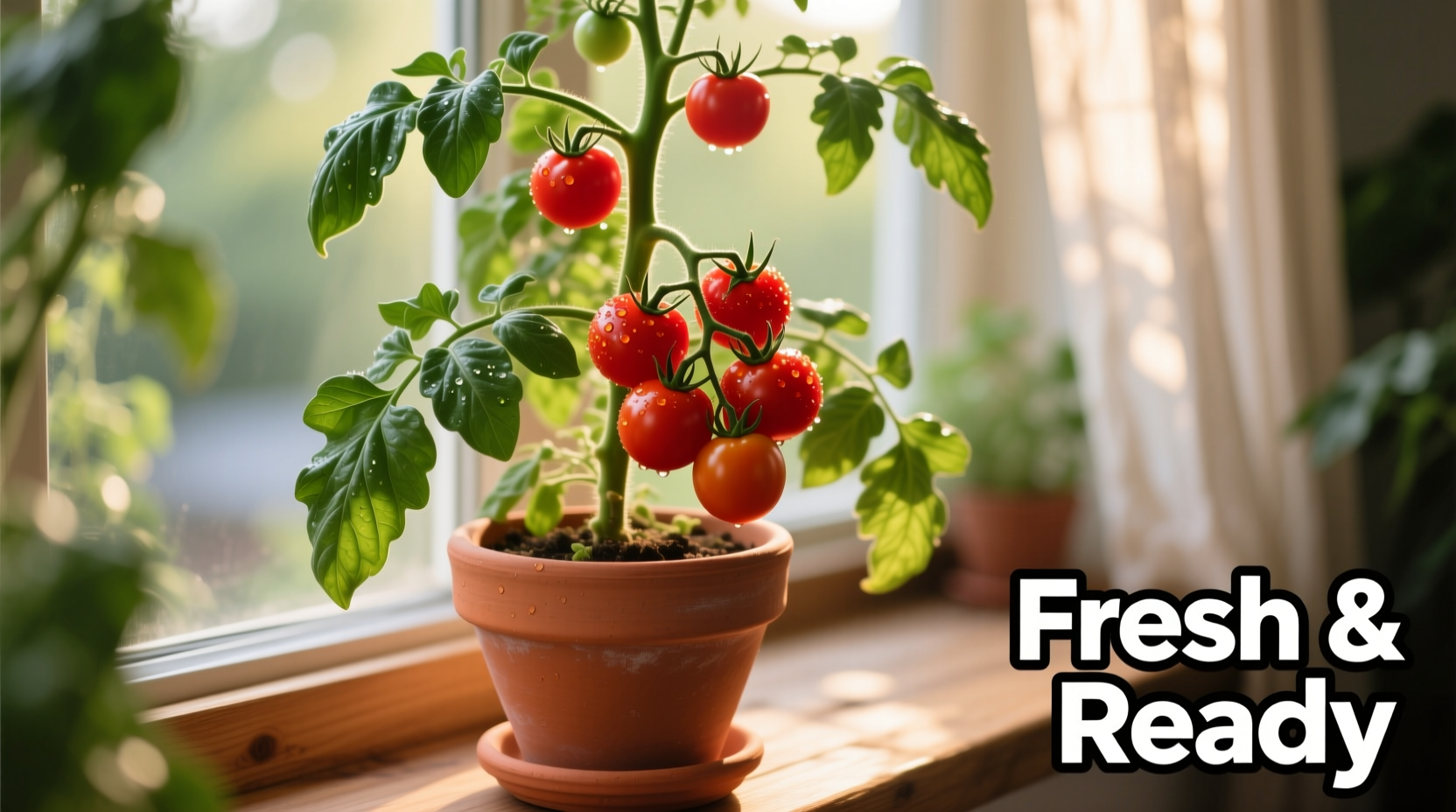 Healthy lunchbox tomato plant growing in container