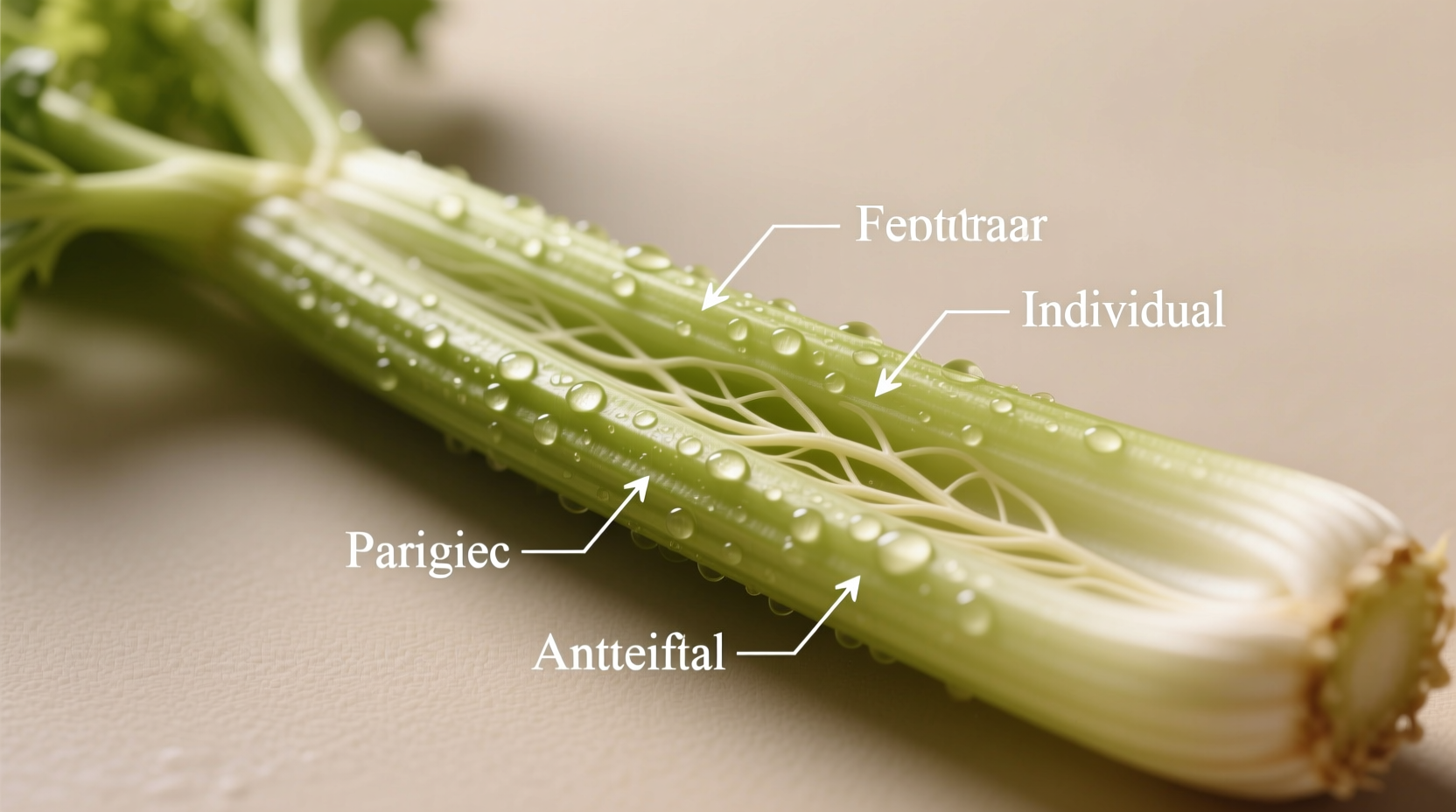 Fresh celery stalk with individual ribs labeled