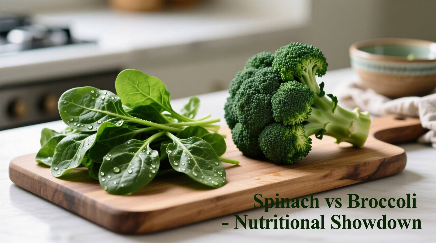 Side-by-side comparison of spinach and broccoli