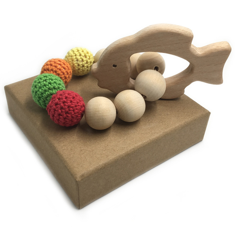 Wholesales DIY Baby Beech Wooden Teether Chewing Beads Nursing Bracelet Teething Rattle Toys