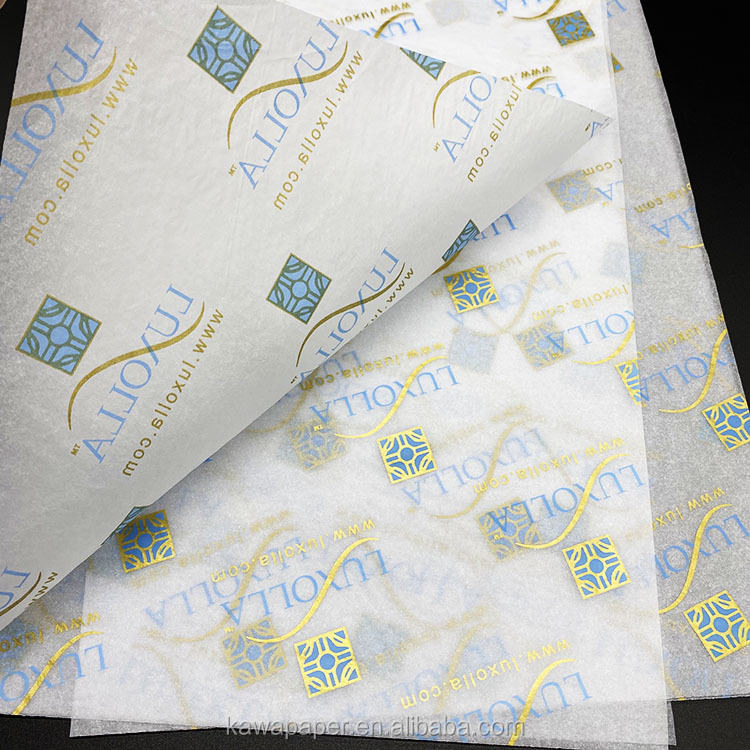 White silk paper with white logo custom printed tissue wrapping paper sheets