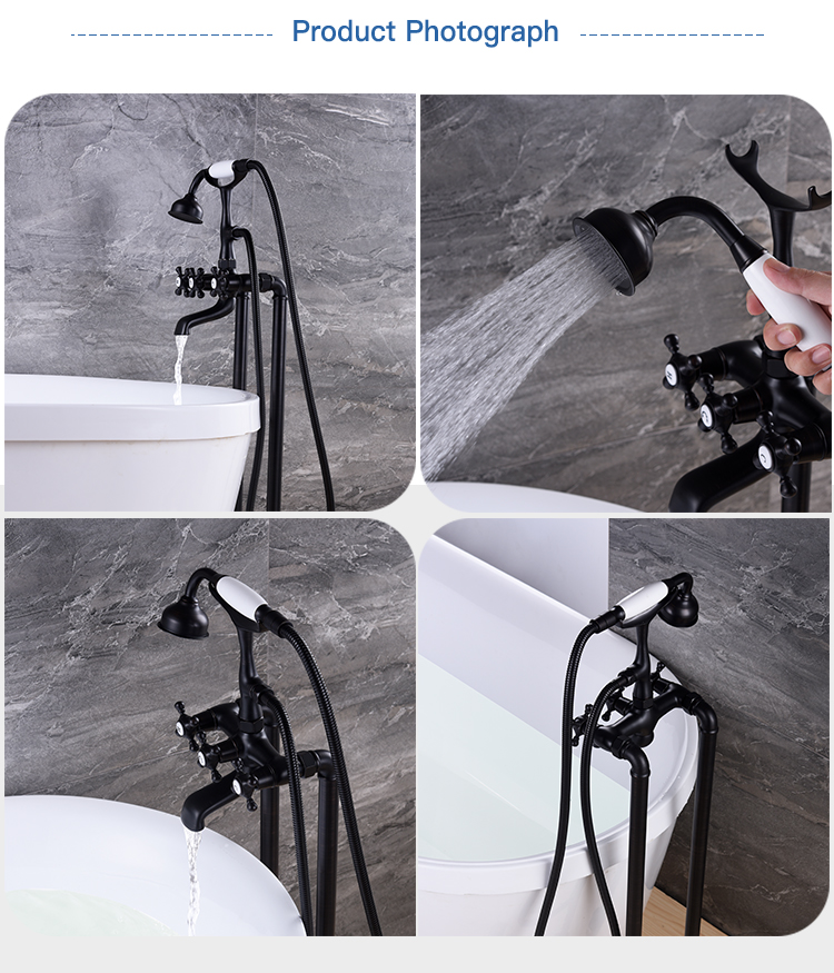 Orb Black Bath Tub Faucet Floor Mount Antique Filler Brass Shower Mixer Taps Faucets Hand Tap