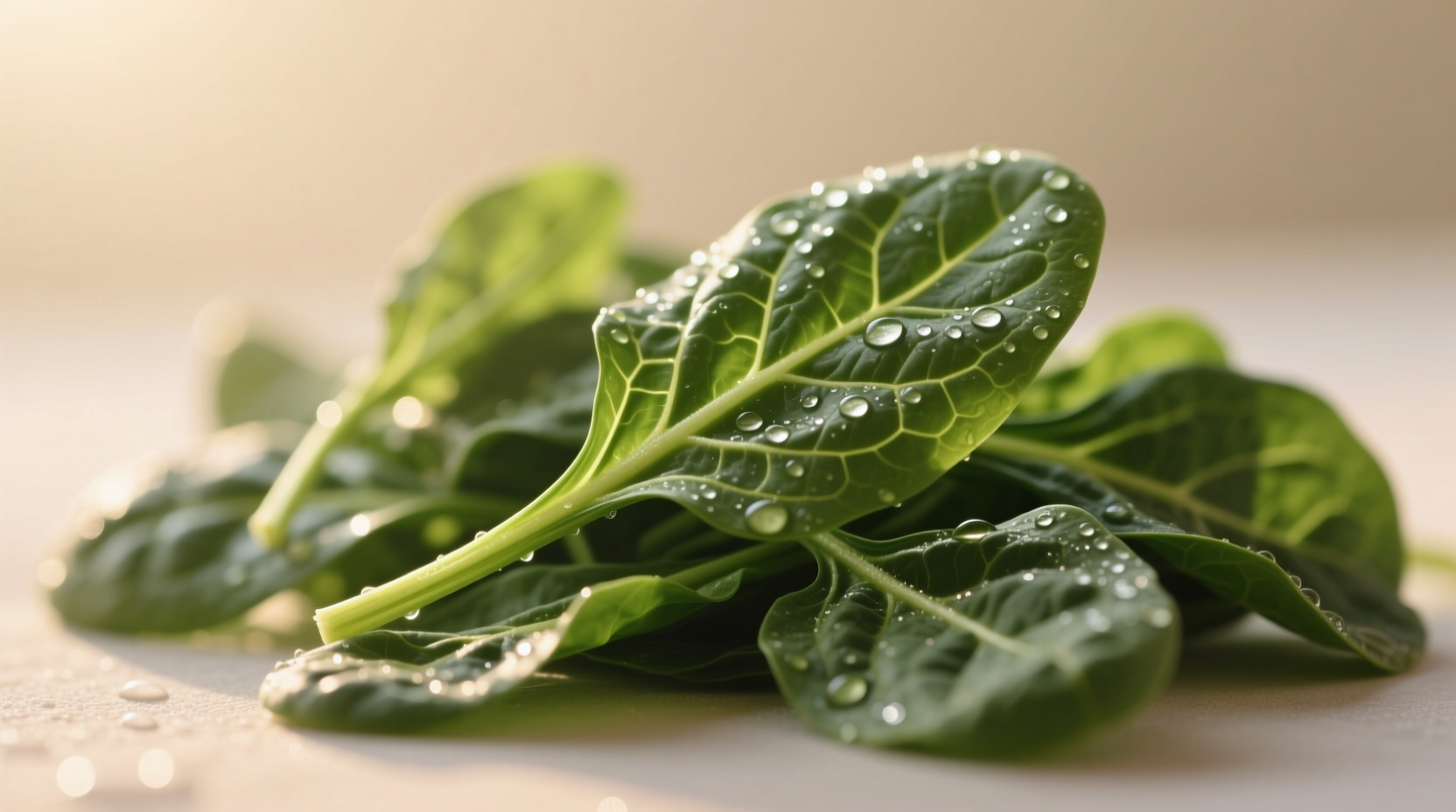 Fresh spinach leaves with visible fiber strands