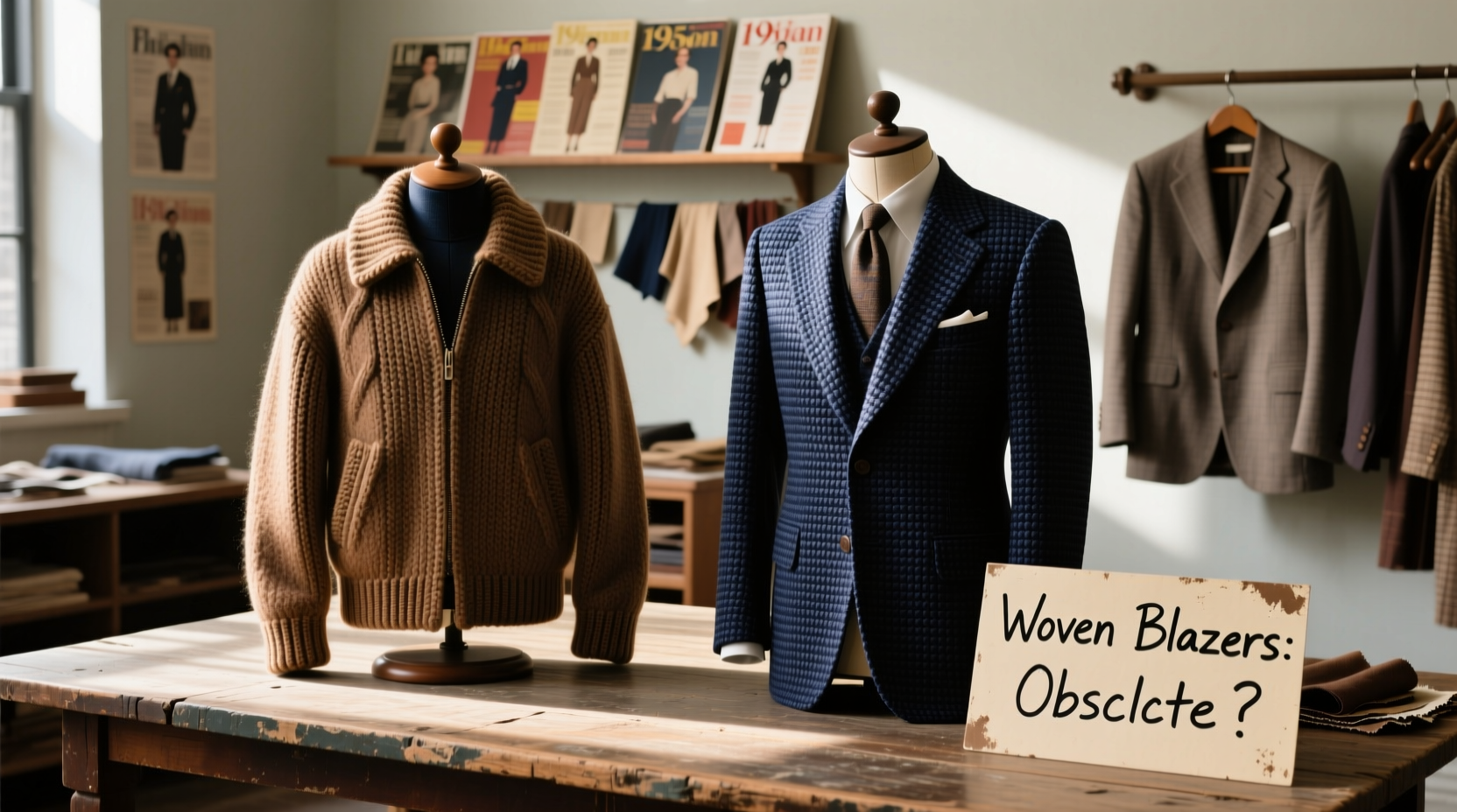 knitted jacket vs woven blazer are woven blazers becoming obsolete
