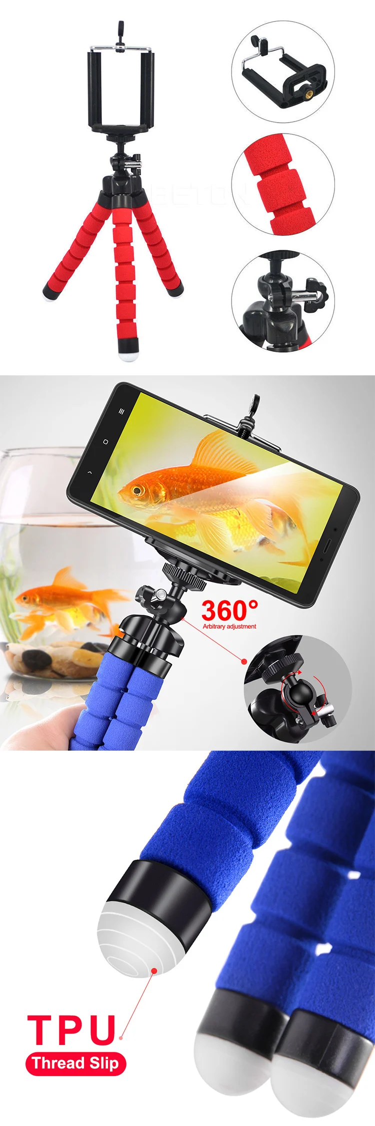 Flexible Octopus Tripod Mini Universal Mobile Cell Phone Digital Camera Holder Supports 55-85mm Body-wide Smart Phones 360degree