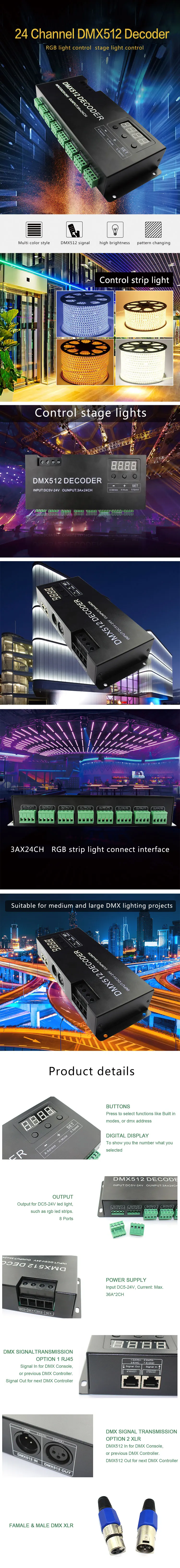 DC5-24V PWM Control Signal Digital Display 24 channel 24CH RGB DMX512 Decoder
