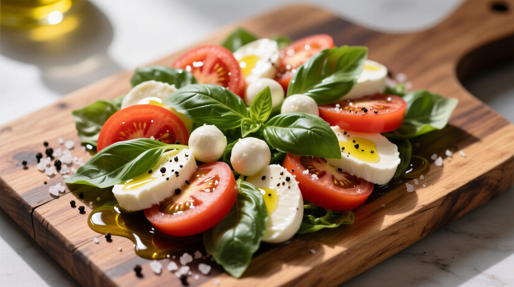 Fresh Caprese salad on wooden board