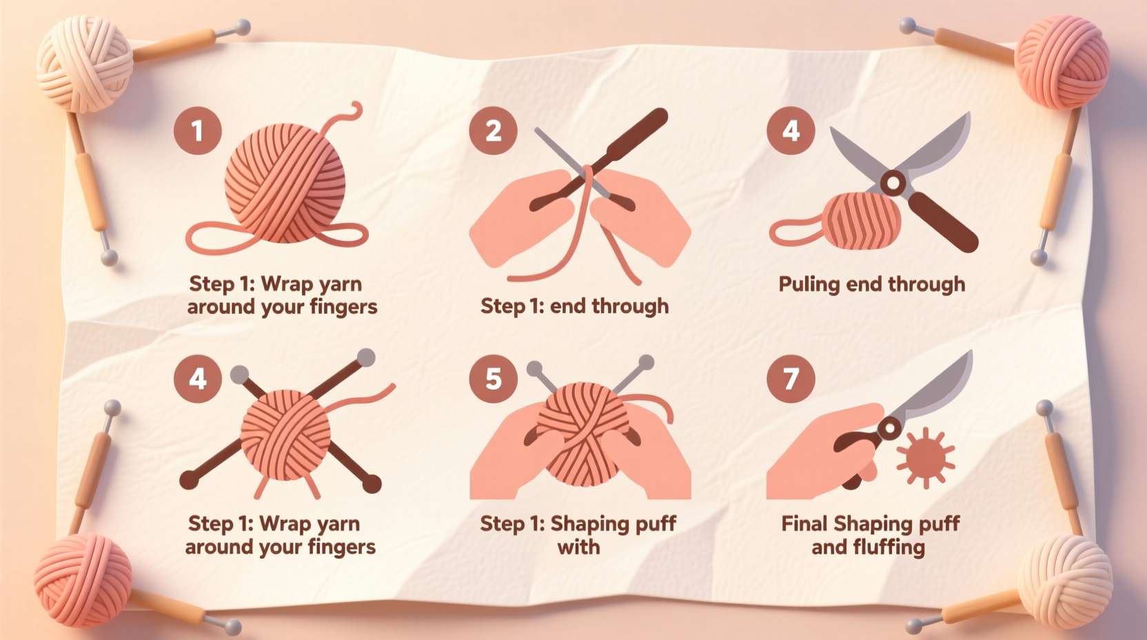 7 simple steps to create an easy yarn puff for crafting beginners