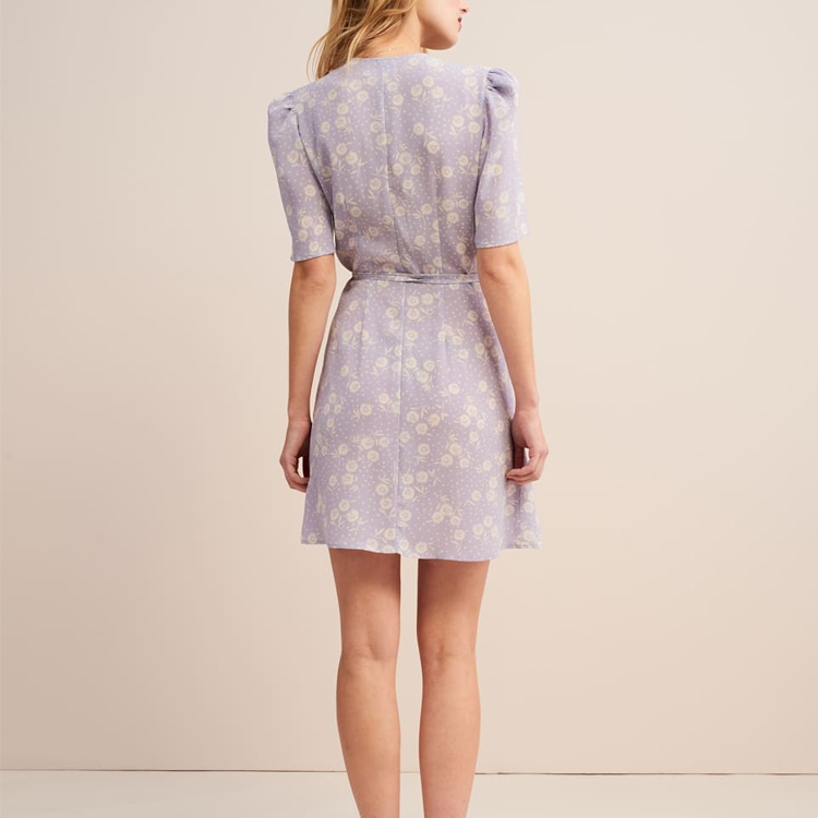 夏季女装裹身连衣裙花朵图案圆点 v领迷你连衣裙 - buy dresses women