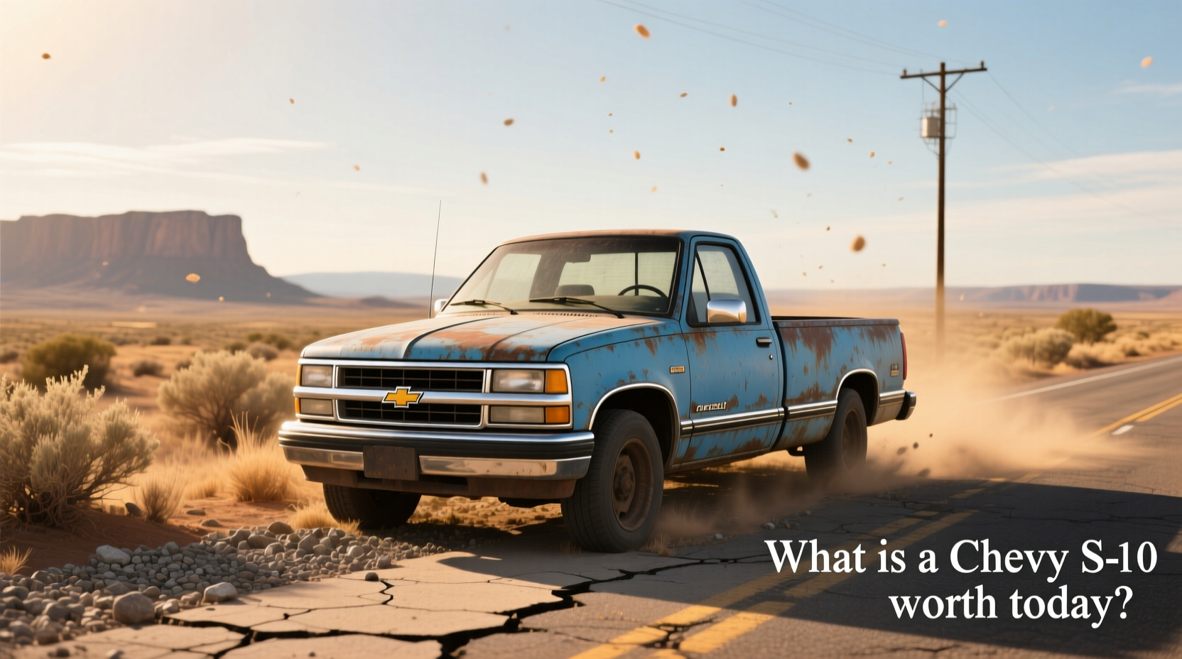 Chevy S10 pickup truck parked on gravel road showing side profile and extended cab