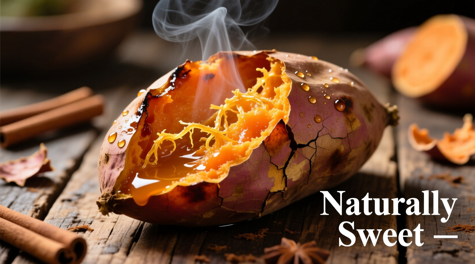 Baked sweet potato with skin showing caramelized natural sweetness