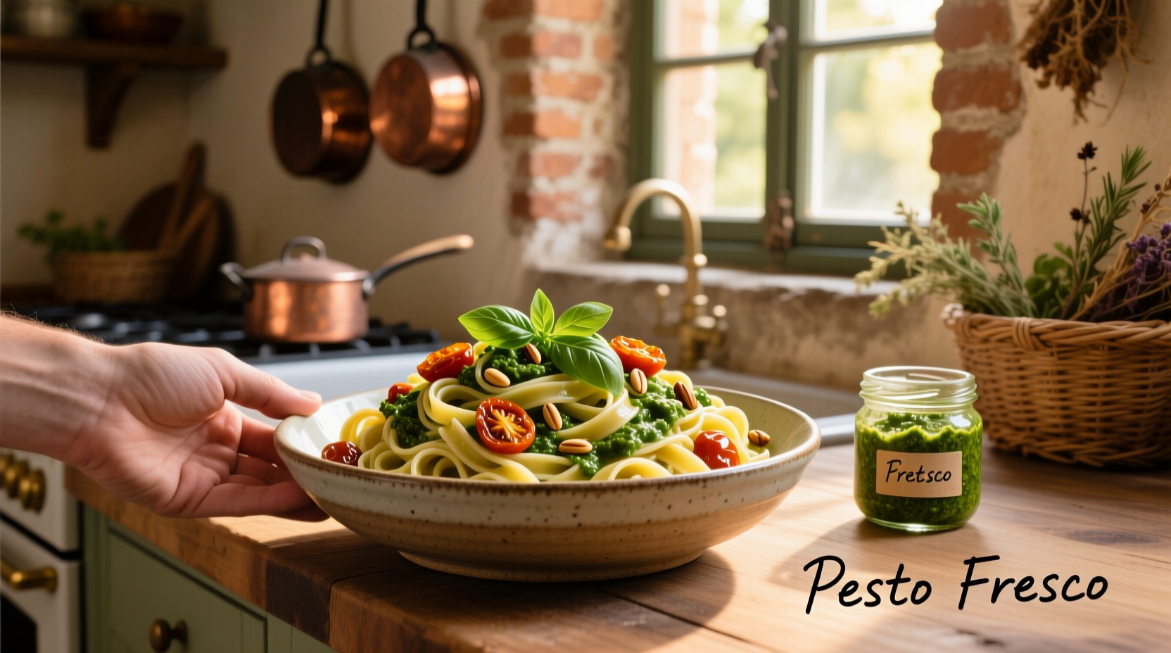 pesto and sundried tomato pasta